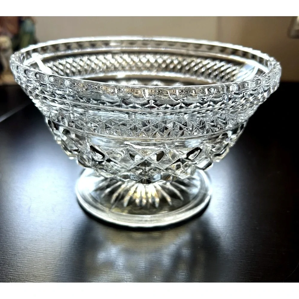 Vintage Cut Crystal Candy Bowl Heavy Glass Footed Brilliant Cut 6.75